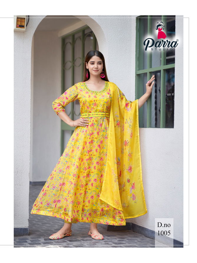 Sangin By Parra Studio Soft Organza Digital Print Anarkali Kurti With Bottom Dupatta Wholesale Shop In Surat